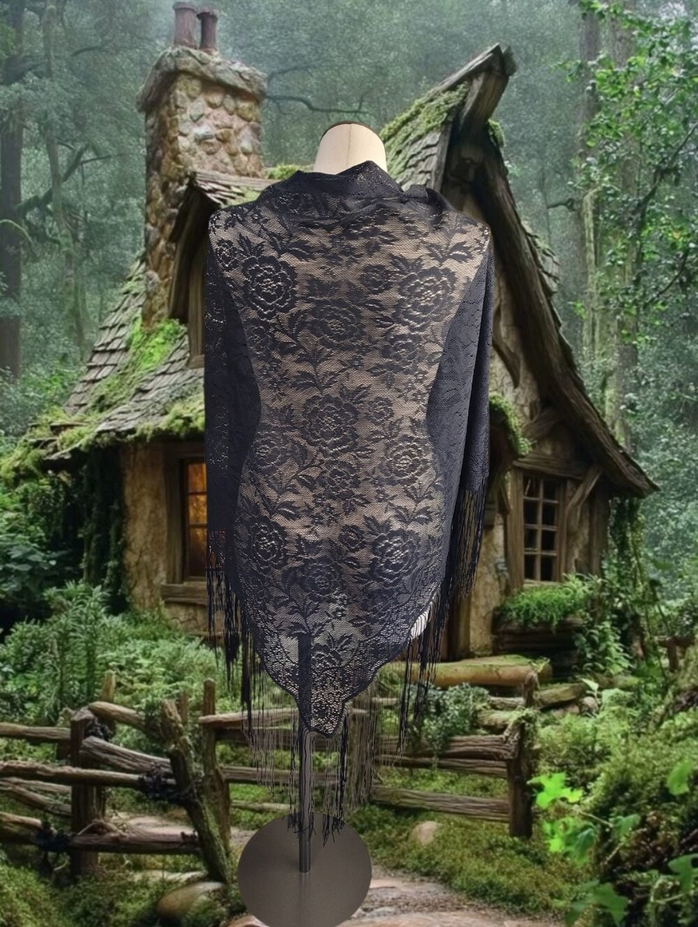 Black Lace Fringe Shawl
